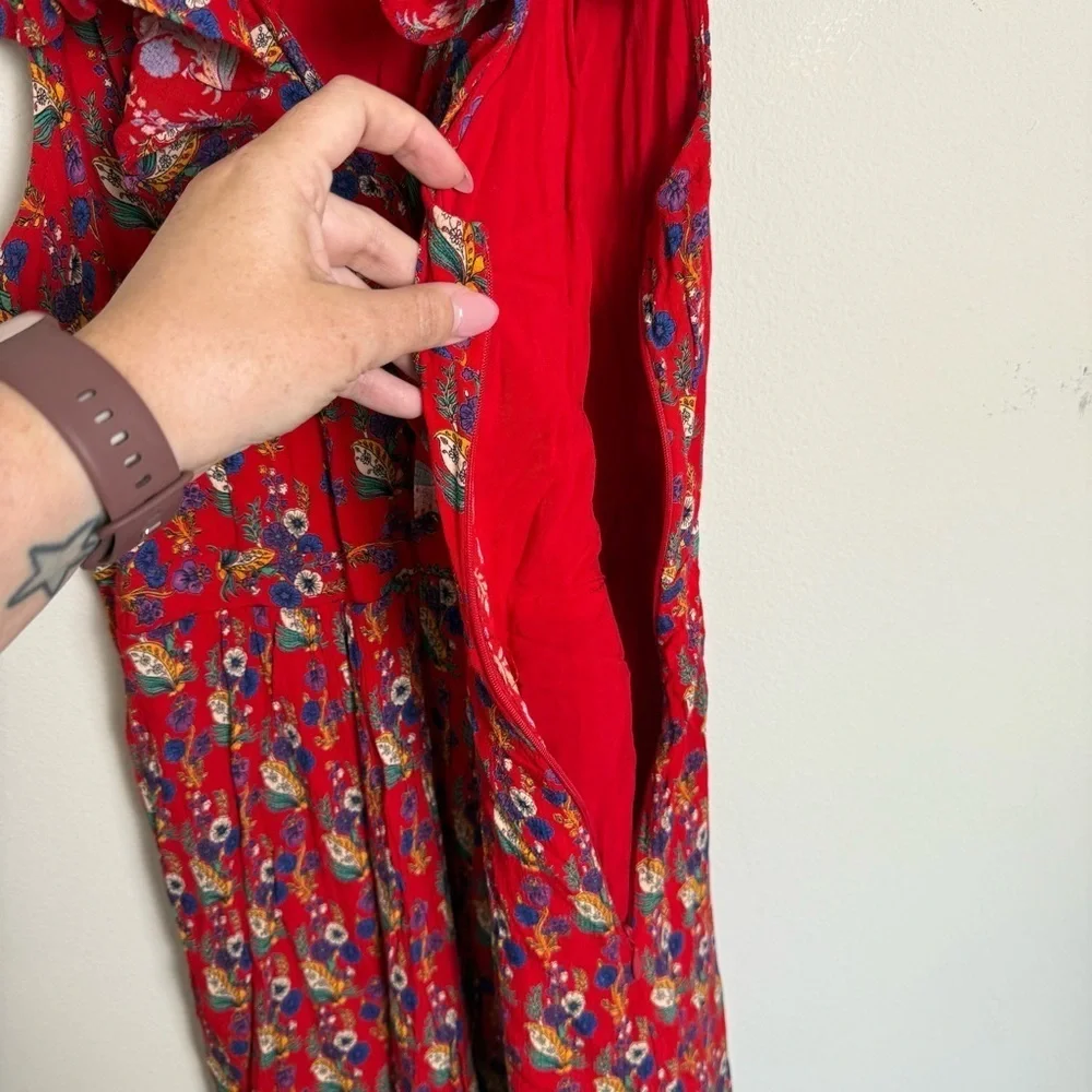 Maeve Red Floral Faux Wrap Dress Size 12 - Picture 8 of 9